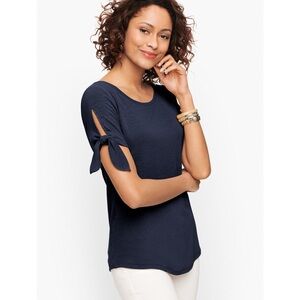 Talbots Dark Blue Short Sleeve Top with Tie Details